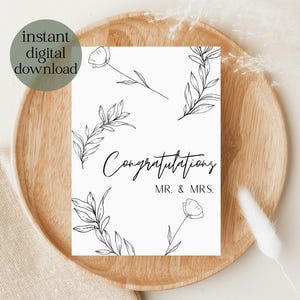 Félicitations M. et Mme | Carte de mariage | Carte de mariage imprimable | Carte pour jeunes mariés | Carte de mariage | Carte simplement mariée | Carte de félicitations