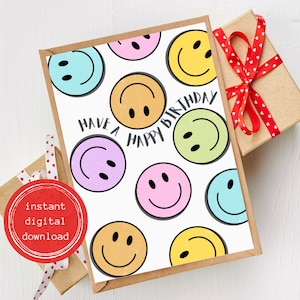 Passez un joyeux anniversaire | Visage souriant de <br> Profitez-en ! Modèle de joyeux anniversaire | imprimable joyeux anniversaire | Carte d'anniversaire colorée | Joyeux anniversaire