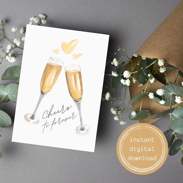 Cheers to Forever | Congratulations Card | Wedding Card | Newlywed Card | Simple Wedding Card | Printable Wedding Card | Minimalist Card