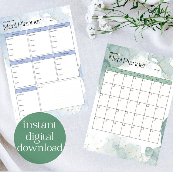 Weekly Meal Planner | Daily Meal Planner | Monthly Meal Planner | Meal Planner Printable PDF | Meal Prep | Digital Download Meal Planner