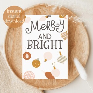 Pastelroze kerstkaart | Vrolijk en helder | Afdrukbare kerstkaart | Roze ornamentkaart | Pastelkleurige kerst | Kerstkaart
