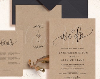 50 x Rustic Kraft Brown Wedding Invitation Sets