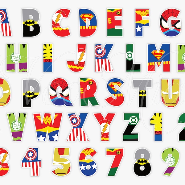 Superhero Alphabet Printable Letters, Superheroes Font Characters