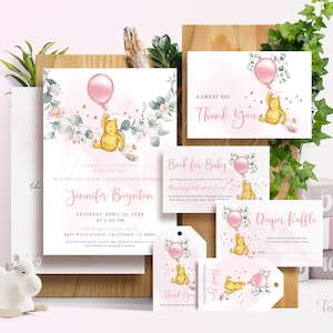 Classic Winnie the Pooh Baby Shower Invitations Party Decorations Gifts Instant Download Editable Template BS003