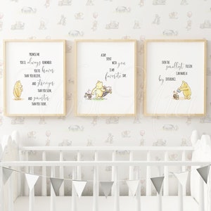 Classic Winnie The Pooh Nursery Print, Set of 3 Quote Decor, Winnie Nursery Wall Art