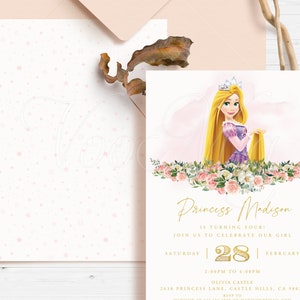Rapunzel Princess Invitation, Tangled Birthday Invite Template, Editable Party Invitations, Printable