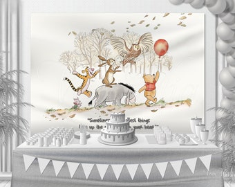 Winnie The Pooh Backdrop, Baby Shower or Birthday Nursery Wall Hanging, Banner and Poster, Printable Template