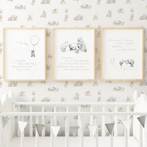 Set of 3 Winnie The Pooh Quote, Nursery Print Decor, Classic Winnie Picture Gift, Vintage