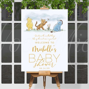 Classic Pooh Welcome Sign, Winnie the Pooh Baby Shower Poster, Editable Template, Printable