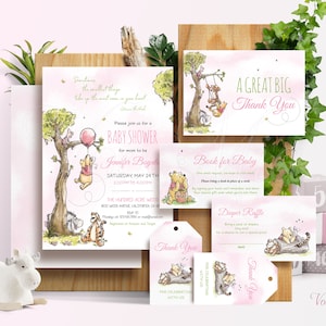 Winnie the Pooh Baby Shower Invitations Party Decorations Gifts Instant Download Editable Template BS002