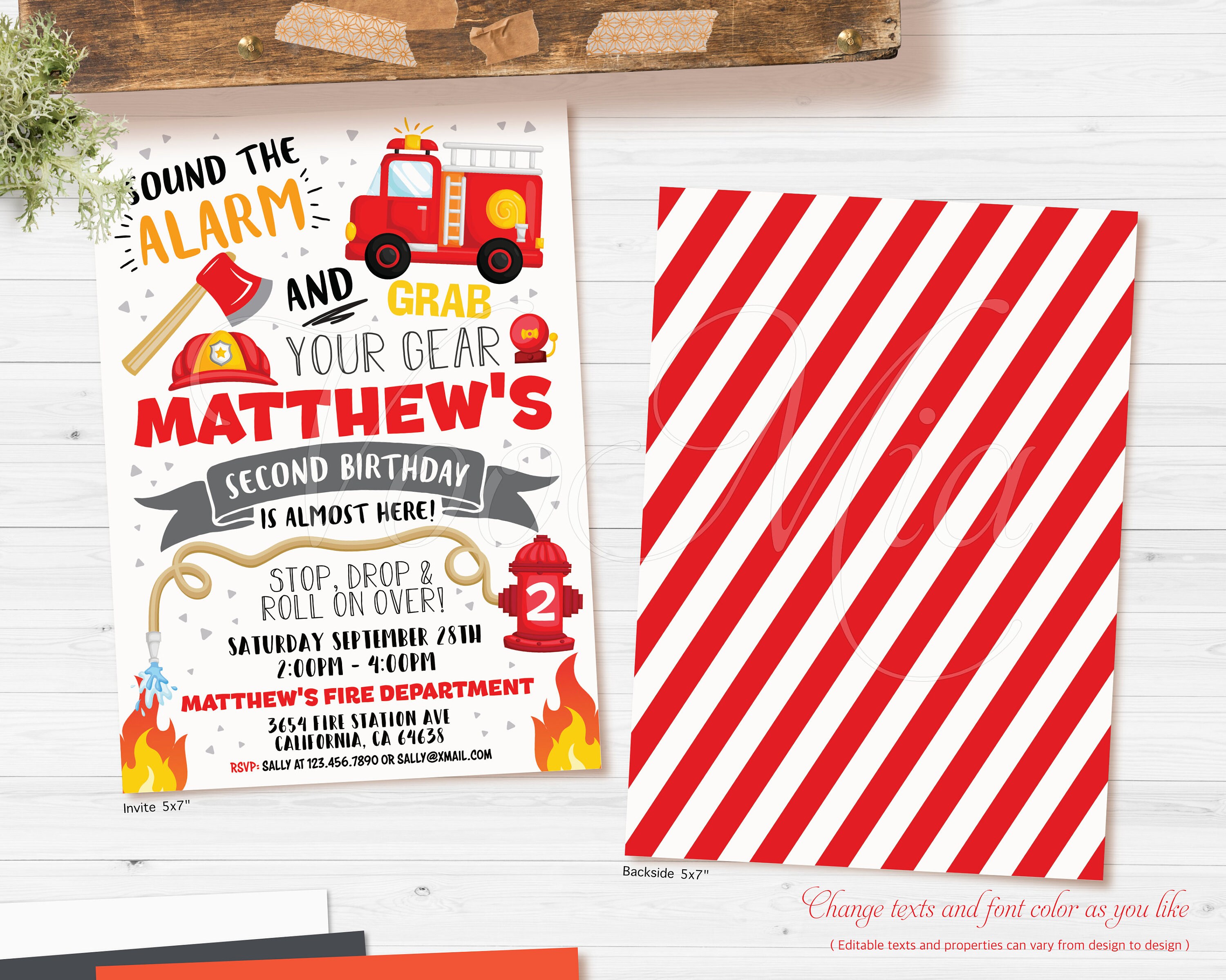 Fire Truck Birthday Invitation, Fire Engine Invite, Editable Party ...