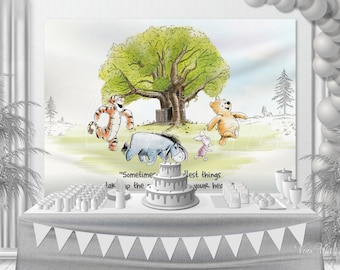 Winnie The Pooh Backdrop, Birthday or Baby Shower Nursery Wall Hanging, Banner and Poster, Printable Template