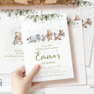 WINNIE - Invito di compleanno di Pooh, invito alla festa di Winnie The Pooh, modello modificabile, stampabile