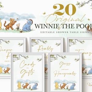 Classic Winnie The Pooh Book for Baby Sign, Editable Party Table Decorations, Printable, WM21