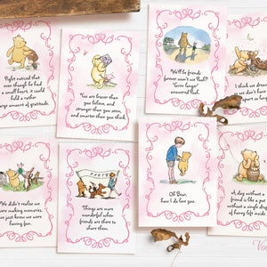 Citations de Winnie l'ourson, pièce maîtresse de douche de bébé fille, cartes imprimables de décoration de pépinière, décor de fête d'anniversaire