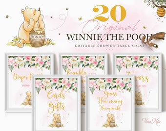 Classic Winnie The Pooh Guest Book Sign, Editable Party Table Decorations, Printable, WA89
