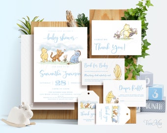 Winnie The Pooh Boy Baby Shower Invitations, Classic Pooh Invite Template, Editable Invitation Instant Download Digital File, Printable