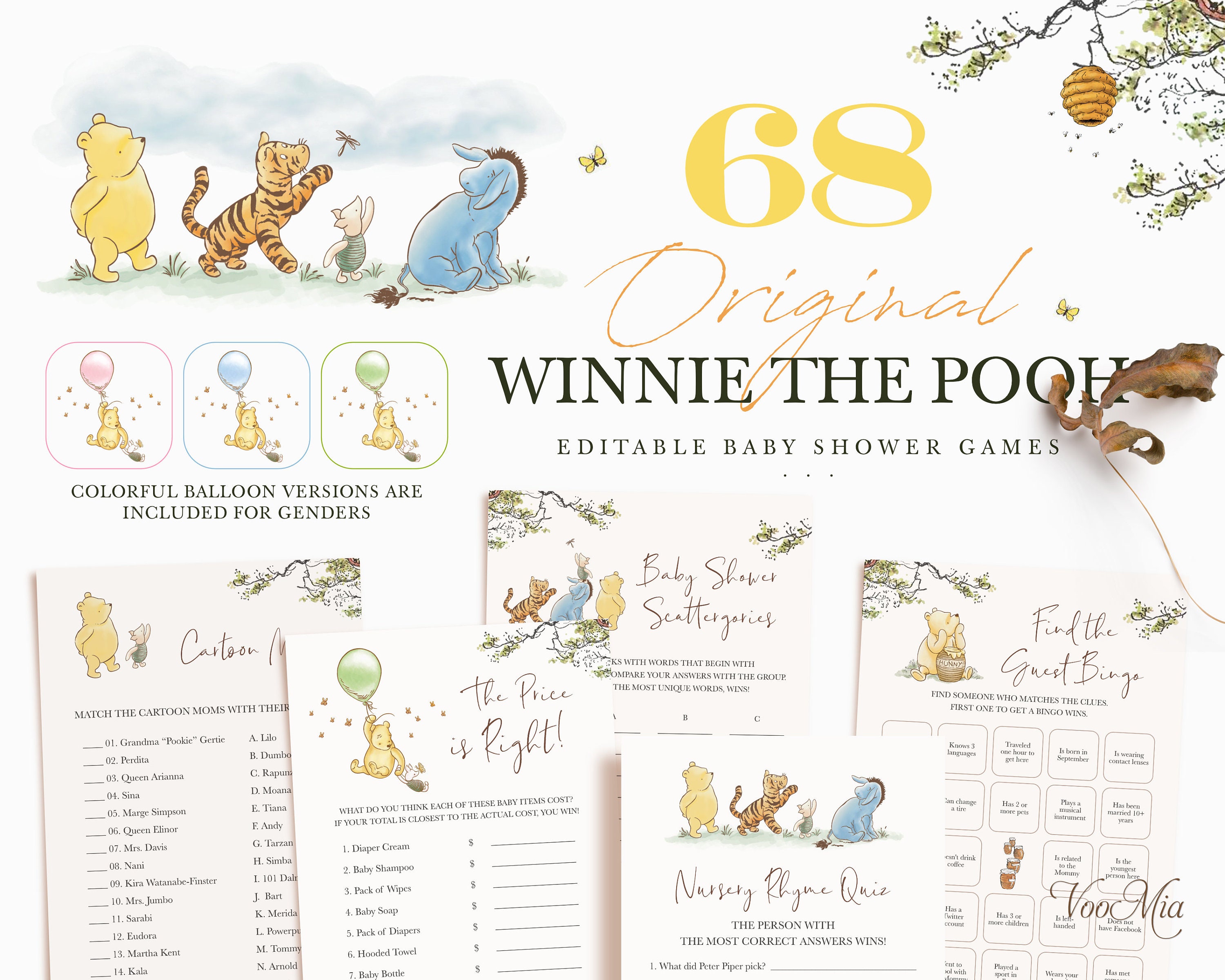 Classic Winnie the Pooh Baby Shower Games/ Name or Guess That Baby
