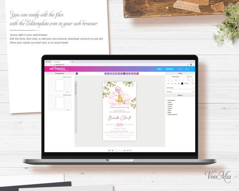 Classic Winnie The Pooh Evite Invitation, Digital Baby Shower Invite, Editable Mobile Smartphone Template image 4