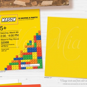 Building Blocks Invitation, Brick Birthday Party Invite, Editable and Printable Template