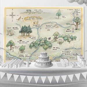 100 Hundred Aker Wood Map Poster Backdrop Banner 20