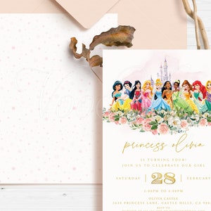 Princess Birthday Invitation, Editable Gold Pink Party Invite Template, Printable
