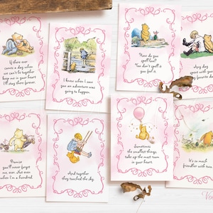 Citations de Winnie l'ourson, pièce maîtresse de douche de bébé, cartes imprimables de décoration de pépinière, fête d'anniversaire de fille