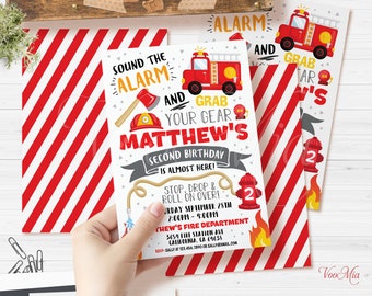 Fire Truck Birthday Invitation, Fire Engine Invite, Editable Party Template, Printable