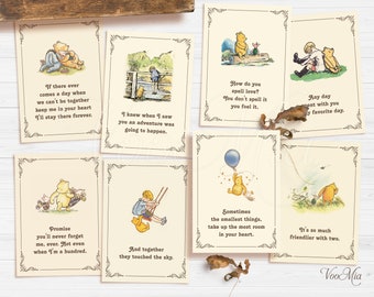 Classic Winnie Quotes 8 Pcs Baby Shower Decorations, Birthday Party Centerpiece, Printable Nursery Cards