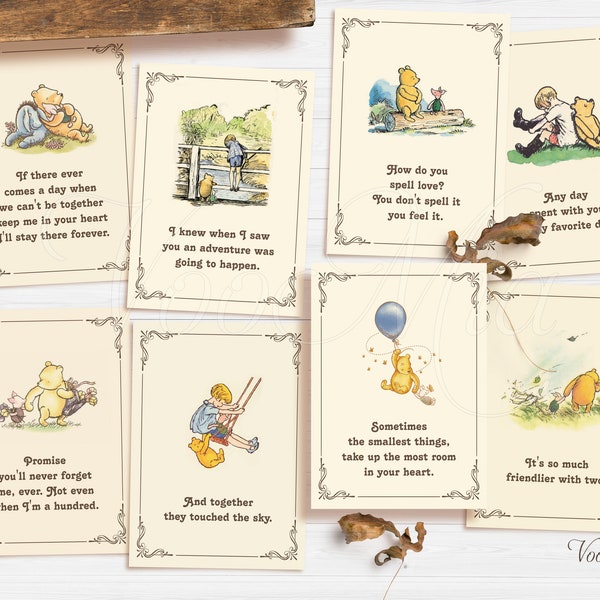 Winnie the Pooh Quotes, Baby Shower, Birthday Party Centerpiece, Printable Nursery Decoration Cards