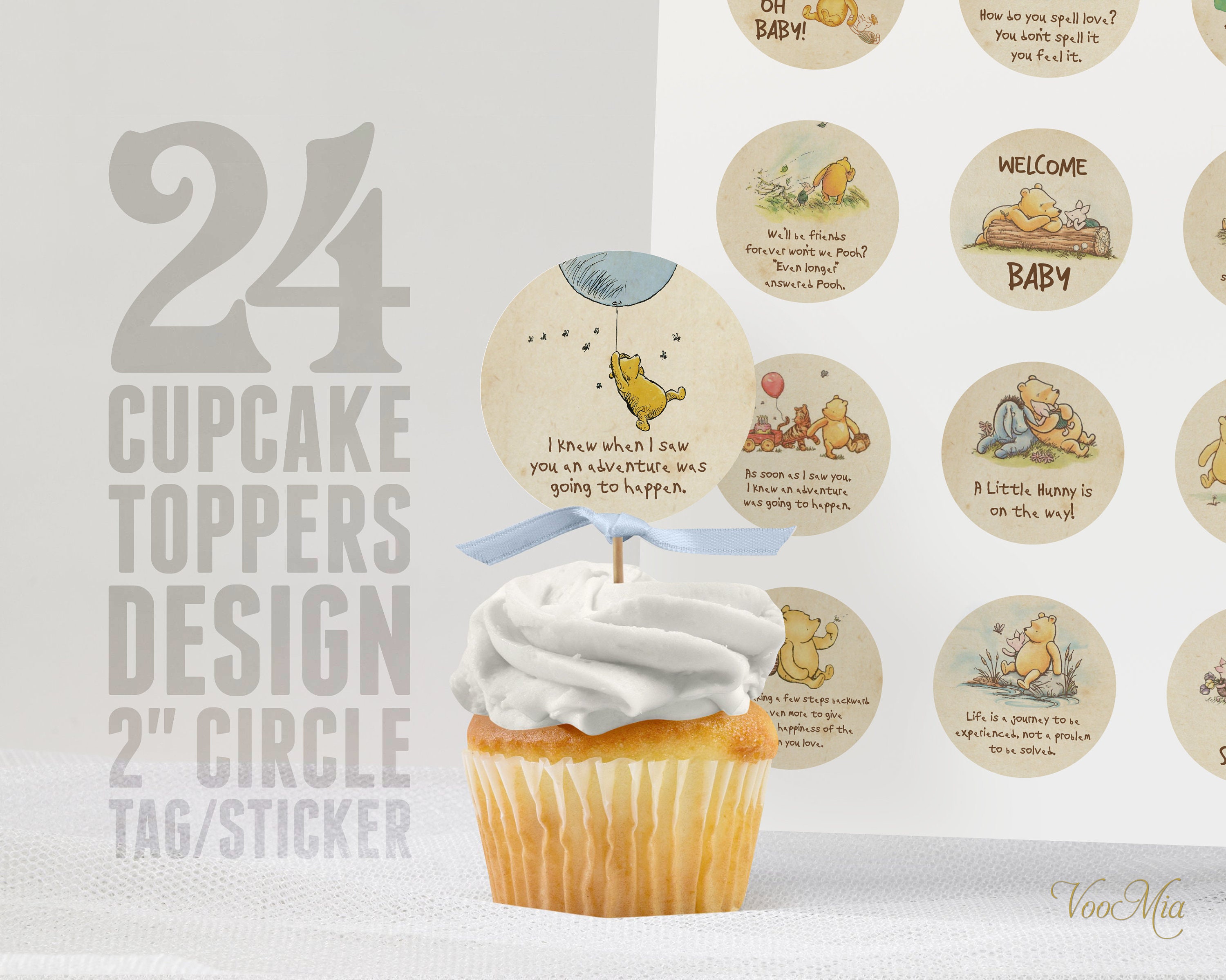 Winnie The Pooh Cupcake Toppers - Party Circles for Baby Shower – Jolly Owl  Designs