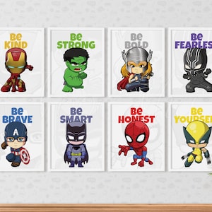 Superhero Prints Superheroes Nursery Kids Wall Art Decor, Printable Template