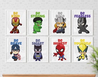 Superhero Prints Superheroes Nursery Kids Wall Art Decor, Printable Template