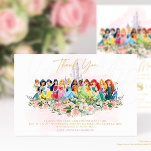 Carte de remerciement toute princesse, modèle de cartes de remerciements pour fête d'anniversaire modifiable, étiquettes imprimables