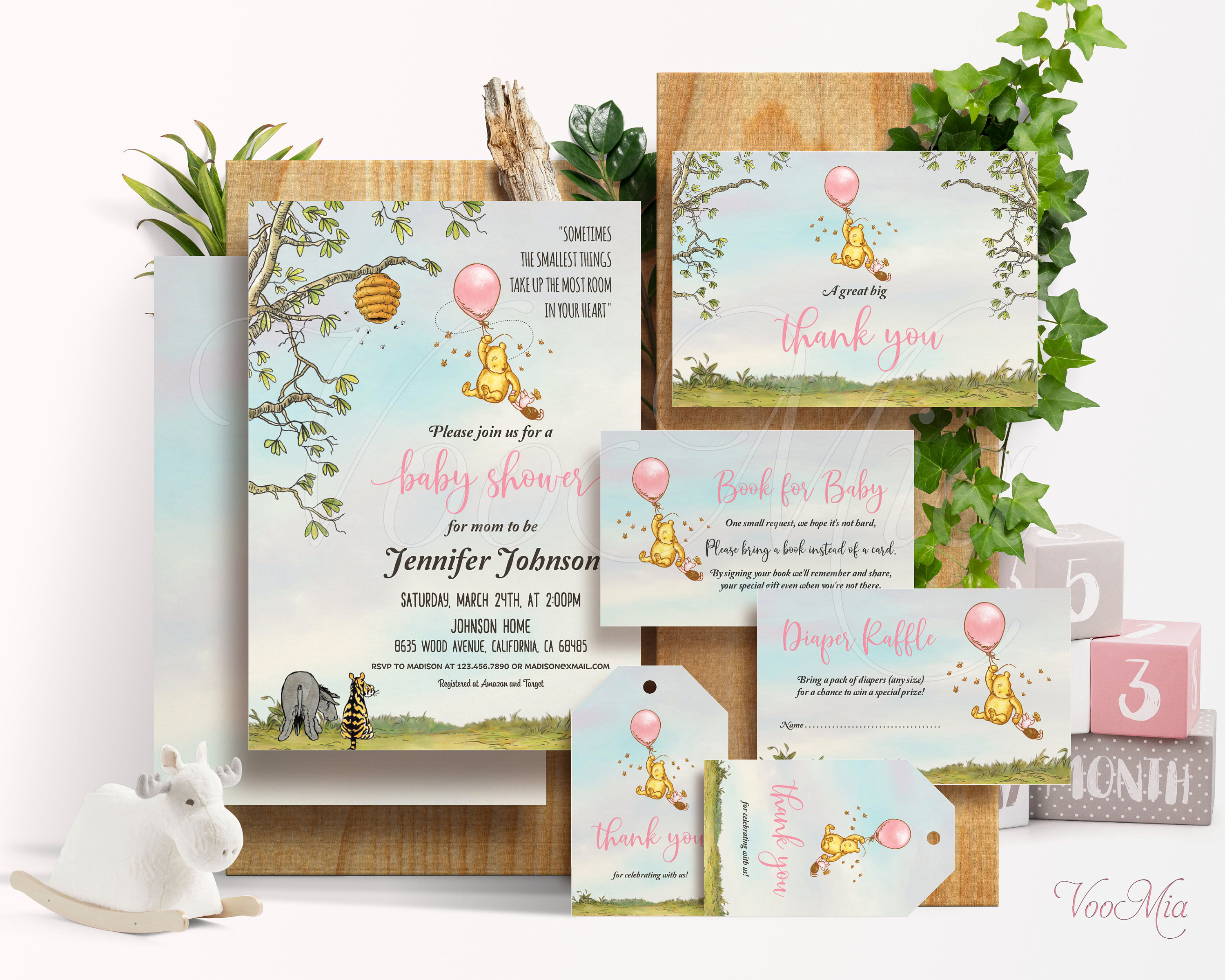 Classic Winnie the Pooh Baby Shower Invitation Template Pink Etsy