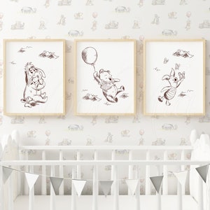 Winnie The Pooh Nursery Decor, Set of 3 Wall Art Prints, Pooh Bear Piglet and Eeyore