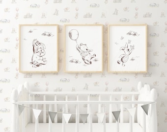 Winnie The Pooh Nursery Decor, Set of 3 Wall Art Prints, Pooh Bear Piglet and Eeyore