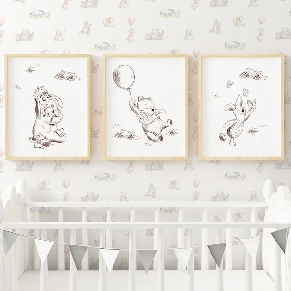 Winnie The Pooh Nursery Decor, ensemble de 3 impressions d’art mural, ourson, porcelet et bourriquet