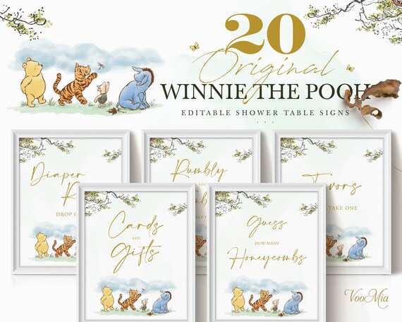 Classic Winnie the Pooh Gift Table, Editable Party Sign