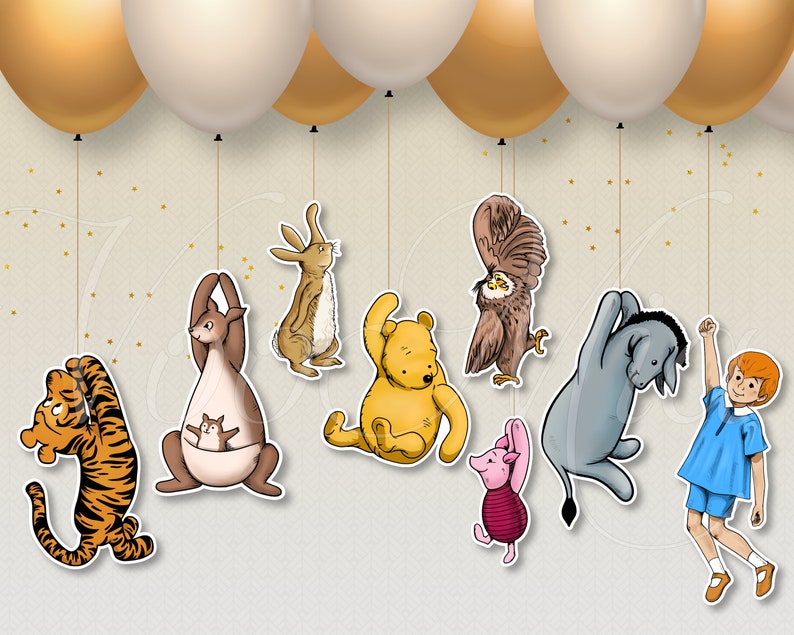 Winnie The Pooh Baby Shower Decorations Classic Hanging Characters Cutout Die Cut Prop Holding Balloon Nursery image 5