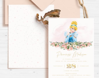 Cinderella Invitation, Princess Birthday Invite Template, Editable Party Invitations, Printable
