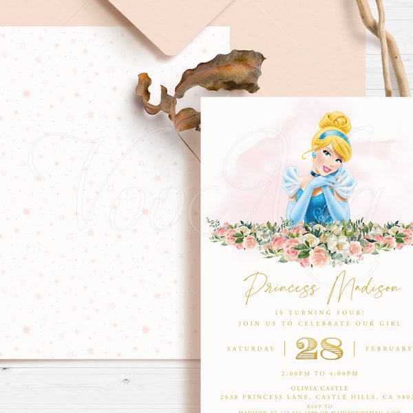 Cinderella Invitation, Princess Birthday Invite Template, Editable Party Invitations, Printable