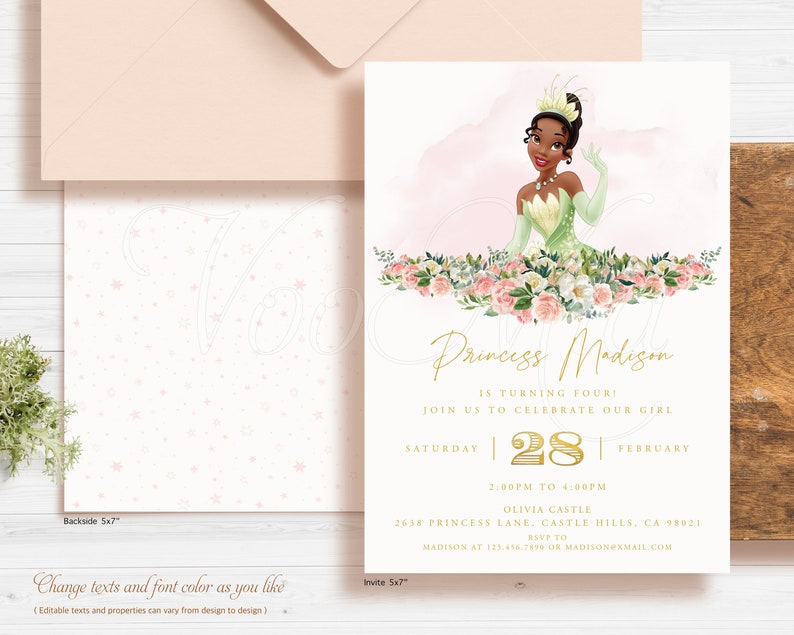 Tiana Princess Invitation Birthday Invite Template Editable Party Invitations Printable