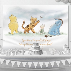 Classic Winnie The Pooh Baby Shower Backdrop, Vintage Pooh Nursery Wall Hanging, Banner and Poster, Printable Template