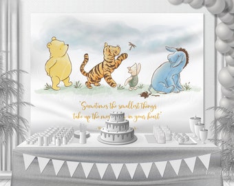 Classic Winnie The Pooh Baby Shower Backdrop, Vintage Pooh Nursery Wall Hanging, Banner and Poster, Printable Template