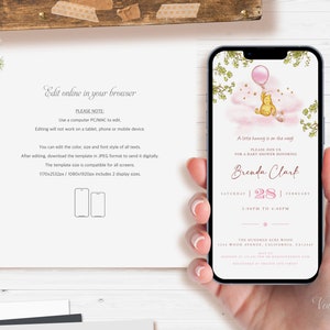 Classic Winnie The Pooh Evite Invitation, Digital Baby Shower Invite, Editable Mobile Smartphone Template image 2