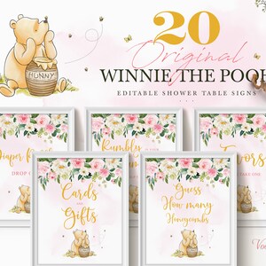 A Little Yummy For Your Tummy, Classic Winnie The Pooh Table Sign, Editable Party Decorations, Printable, WA89