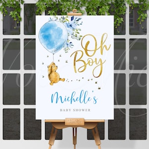 Classic Winnie The Pooh Baby Shower Sign, Oh Boy Welcome Poster Template, Editable Instant Download File
