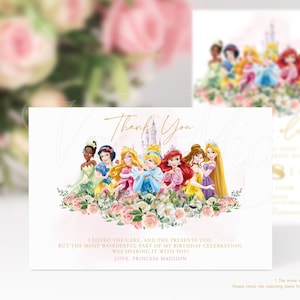 Prinses Bedankkaart, Verjaardagsfeest Bedankt Kaarten Sjabloon Bewerkbare, Afdrukbare Tags
