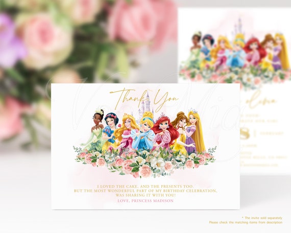 Princess Thank You Card, Birthday Party Thanks Cards Template Editable, Printable Tags